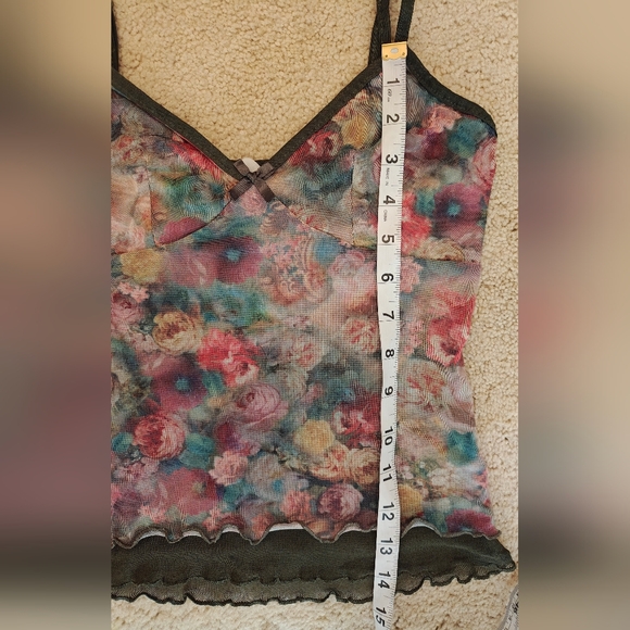 Y2K No Boundaries Semi Sheer Floral Mesh Lace Cami Top. - Picture 7 of 9